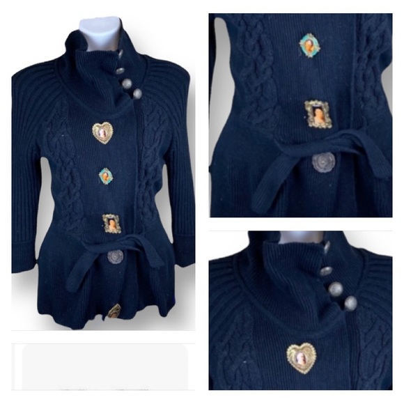 Anthropology Beauty Mark Vintage 100% Cotton In Black Sweater Size S - Picture 3 of 8